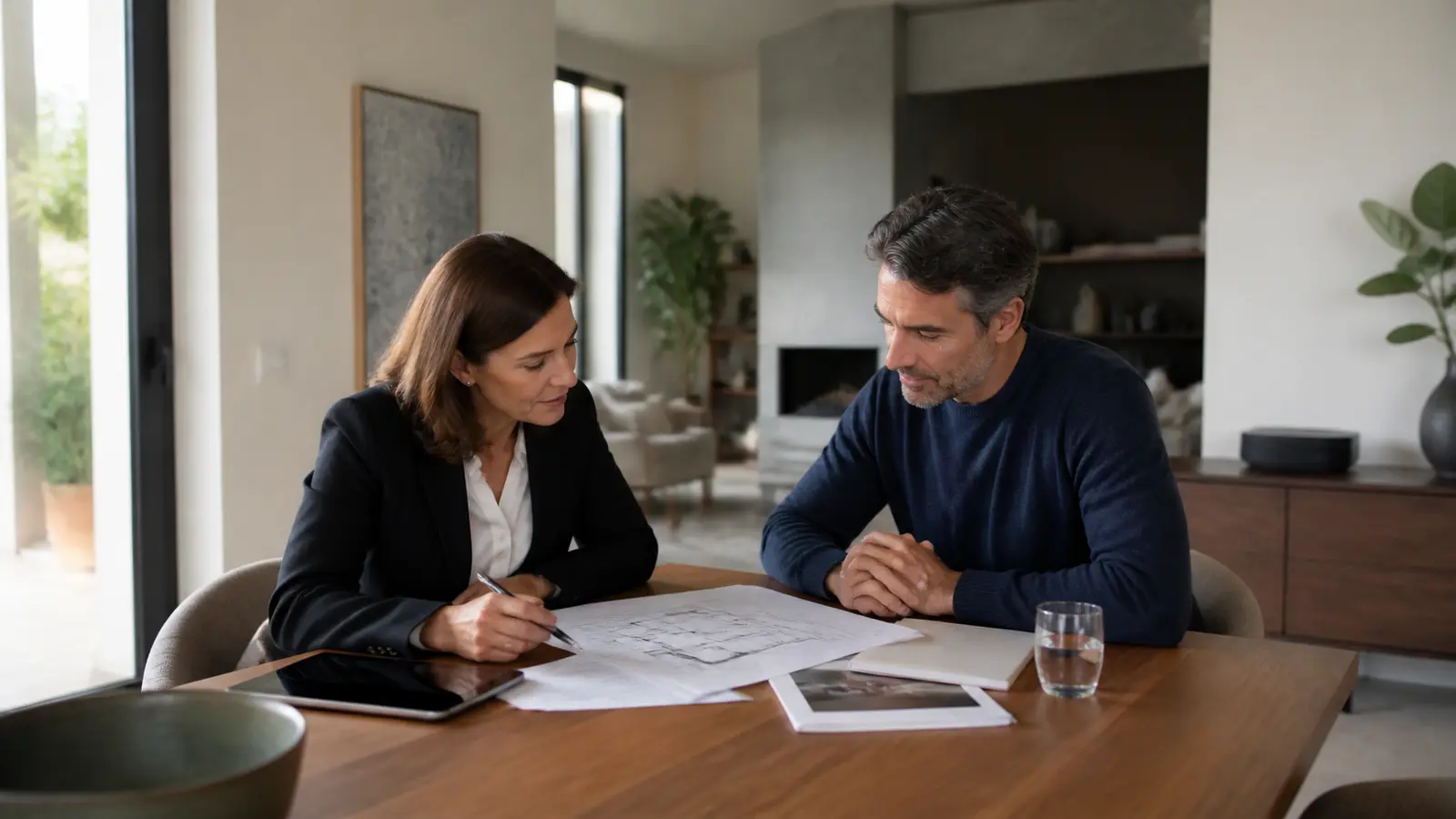 Agente immobiliare e proprietario durante un incontro professionale