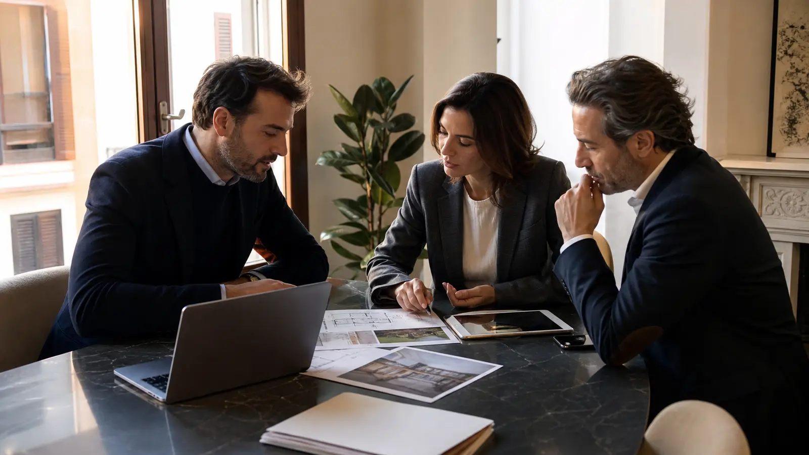 Professionisti immobiliari che collaborano intorno a un tavolo